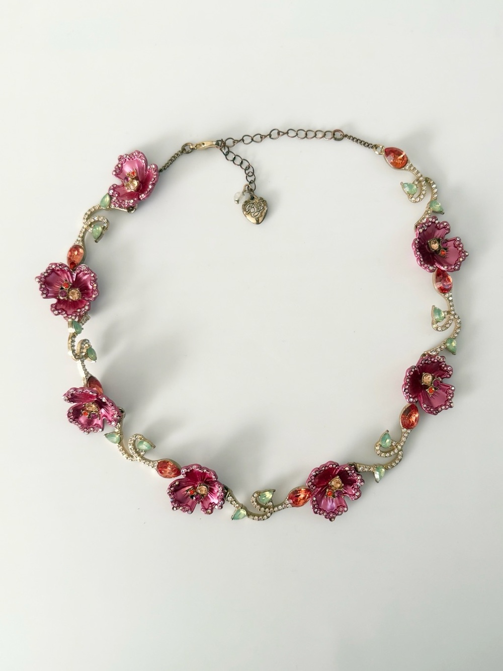 Betsey Johnson Vintage Gold Tone Floral Garden Statement Necklace